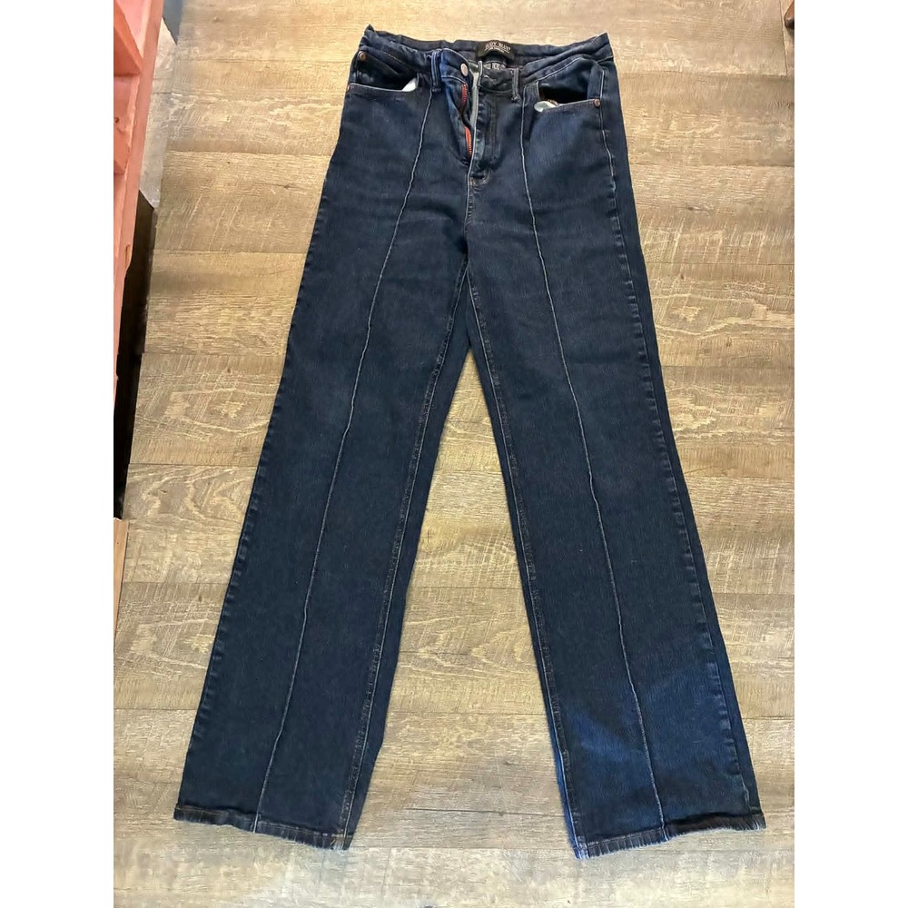 Size 11 Judy Blue Wide Leg Front Seam Dark Wash Jeans Red Zipper